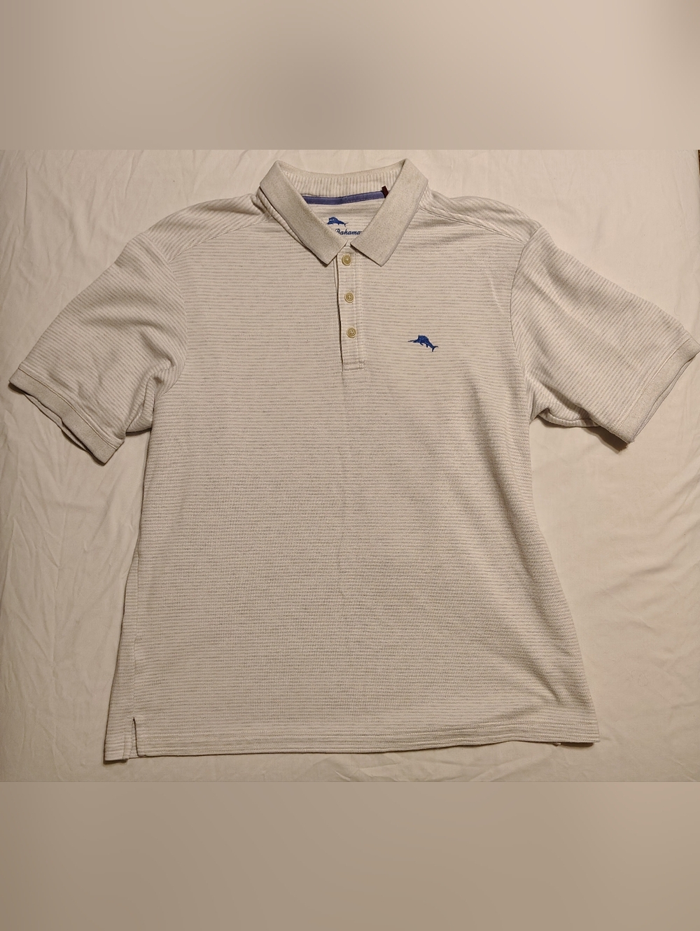 Tommy Bahama Suprima Light Grey Striped Men's Polo Shirt Size Medium